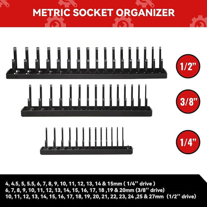 3PCS Socket Organizer Tray Set, Metric Socket Storage Trays, 3/8-Inch & - Image 4