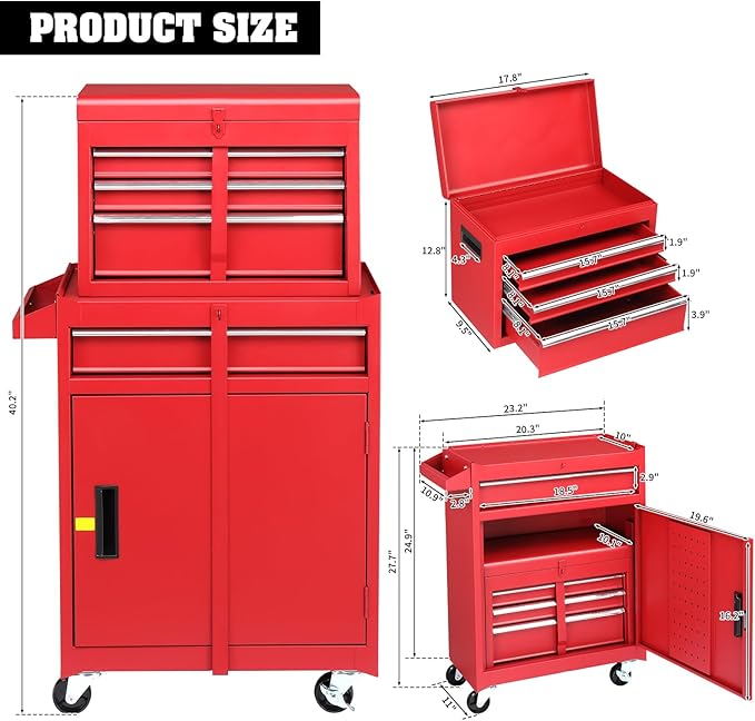 Winado 4-Drawer Rolling Tool Chest, 2-in-1 Large Storage Toolbox, Lockable - Image 3