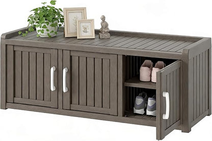 2-Tier Storage Bench, Waterproof UV-Resistant Outdoor Shoe Storage Cabinet by NBYSGO