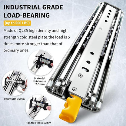 YENUO Locking Heavy Duty Drawer Slides Full Extension 12–60 Inch 320 LB | Side - Image 3