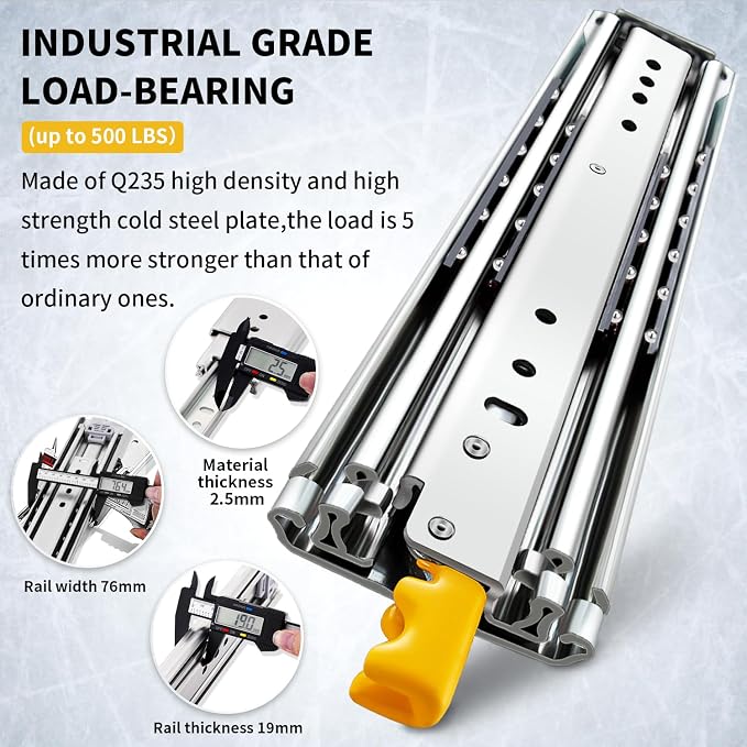 YENUO Locking Heavy Duty Drawer Slides Full Extension 12–60 Inch 440 LB | Side - Image 3