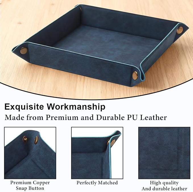 Valet Tray Desktop Storage Organizer – Premium PU Leather Catchall Bedside - Image 4