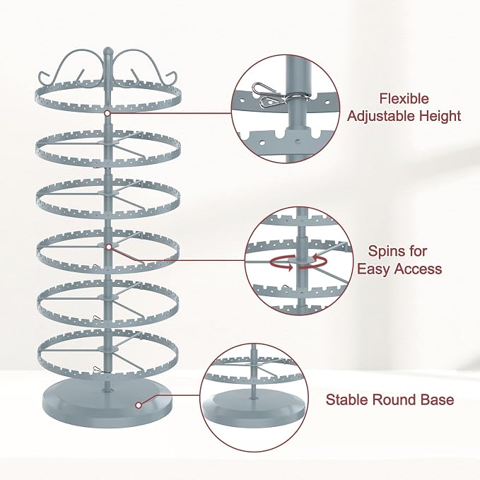 MODOWEY 6 Tier Rotating Earring Holder Organizer Stand, Adjustable Metal - Image 4