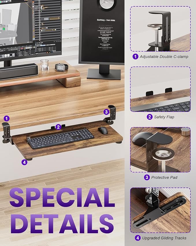 Ergonomic Mouse & Keyboard Tray Under Desk, Pull Out - Image 8