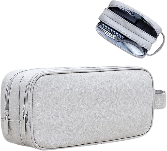 Teskyer Double Layer Cable Organizer Bag, Travel Tech Pouch, Light Grey | by TESKYER