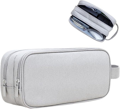 Teskyer Double Layer Cable Organizer Bag, Travel Tech Pouch, Light Grey | by TESKYER