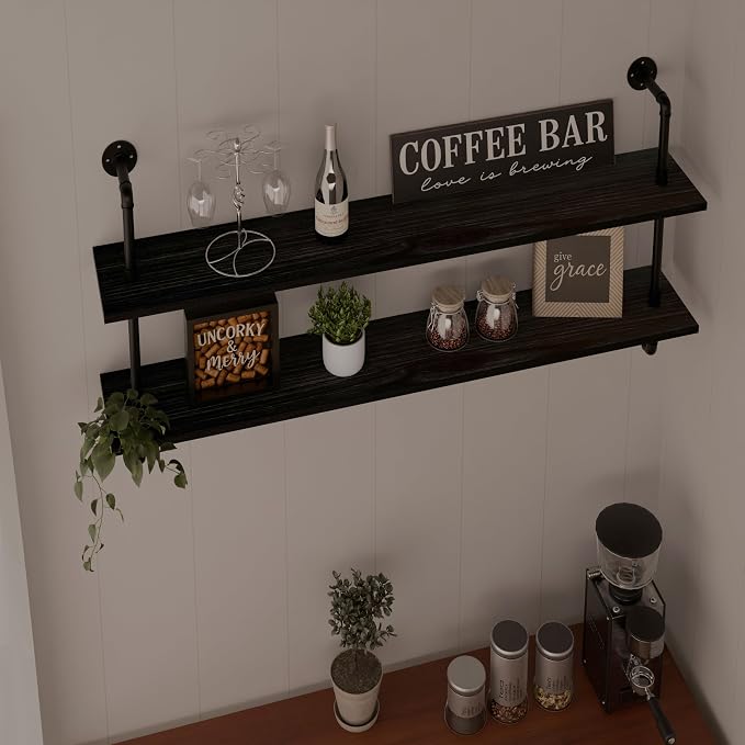 HDDFER Floating Bookshelf Shelves Industrial Pipe Shelving Pipe Shelf Rustic - Image 3
