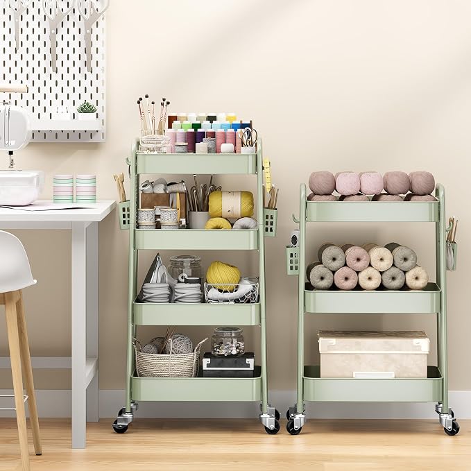 TOOLF 4 Tier Rolling Cart with Pegboard, Metal Storage Organizer Cart with - Image 2