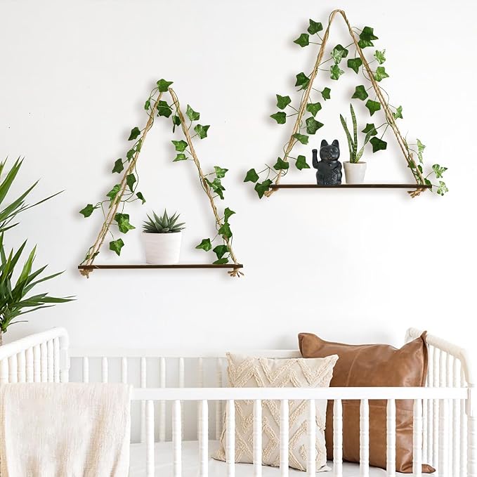 Artilady 2 Pack Artificial Ivy Wall Hanging Shelves Boho Floating Shelves Wall - Image 3