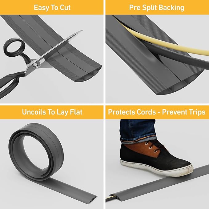 D-Line 6ft Floor Cord Cover, Cable Channel, Protect Cords, Prevent Trips - Image 2