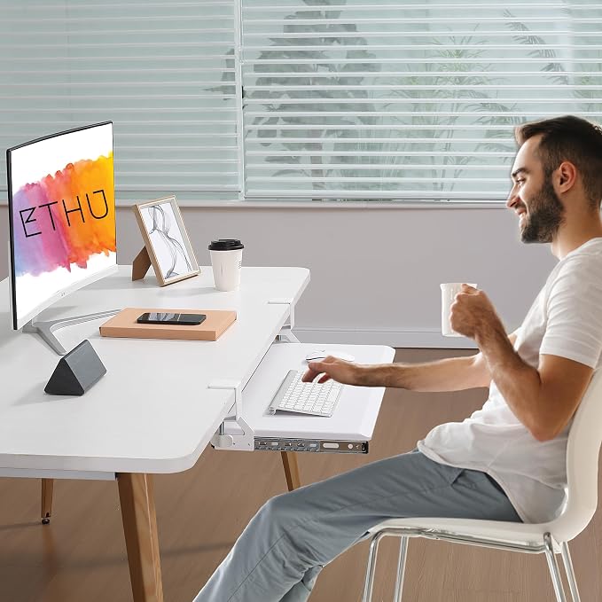ETHU Keyboard Tray Under Desk, 19.7" X 12.2" Small Size C Clamp Keyboard Drawer - Image 5