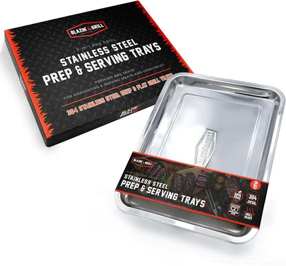 BLAZIN' GRILL Prep and Serving Trays | Set of 2 Stackable, Stainless Steel BBQ - Image 5