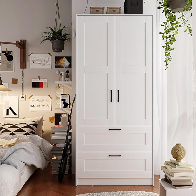 Fenghua Lizhi Wood White Wardrobe Closet - Image 3