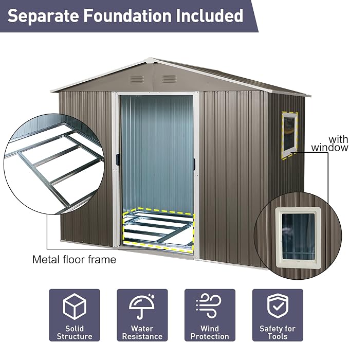 Outdoor Metal Storage Shed Window Ventilation Foundation Frame Waterproof - Image 2