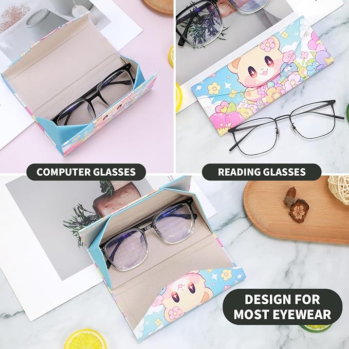 Foldable Glasses Case, Magnetic PU Leahter Sunglasses Case, Cute Hard Shell - Image 2