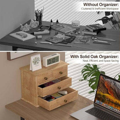 Oak Desk Organizer with Drawers, Durable Wooden Desktop Storage Box | 4 Drawer - Image 5