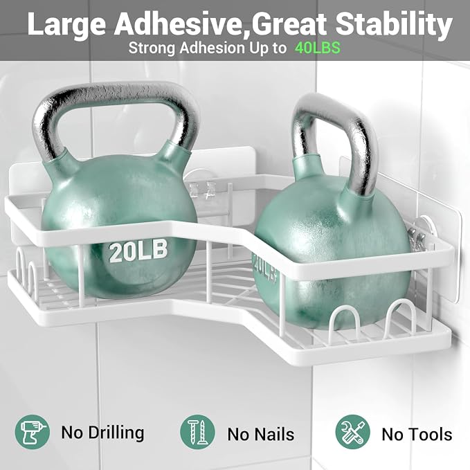 AKTECKE Corner Shower Caddy Bathroom Organizer Adhesive Shower Rack Bathtub - Image 4