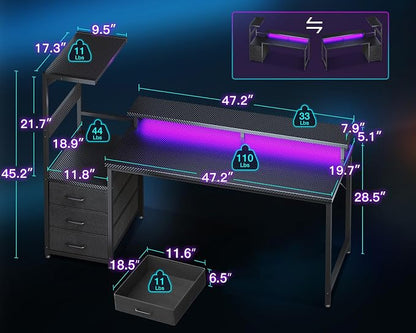 AODK 59 Inch Gaming Desk with LED Light- Reversible Computer Desk with Storage - Image 3