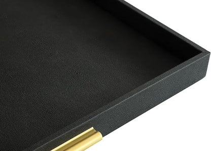 HofferRuffer Extra Large Square Serving Tray, Elegant Faux Leather Ottoman Tray - Image 8