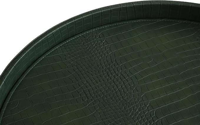 HofferRuffer Round Serving Tray 20'', Elegant Faux Leather Circle Ottoman Table - Image 7