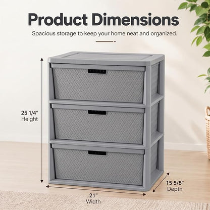 Wide 3 Drawer Plastic Storage Tower Organizer, Tool-Free Assembly Drawer Unit - Image 2