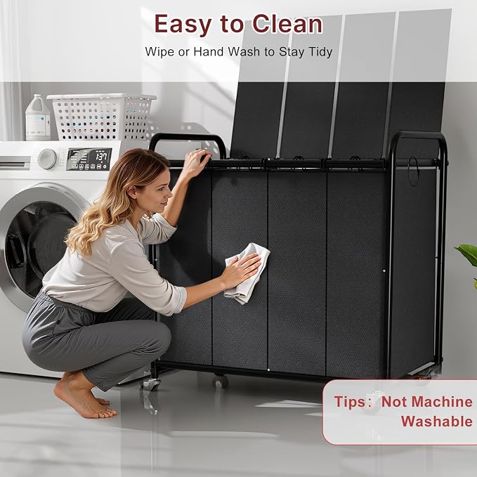 180L Laundry Sorter 4 Section – Heavy Duty Rolling Laundry Basket - Image 8