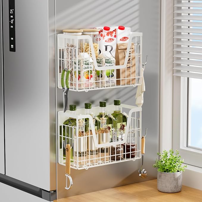 2 Set Magnetic Fridge Shelf, Potato and Onion Storage Bins, Wire Baskets Magnet - Image 7
