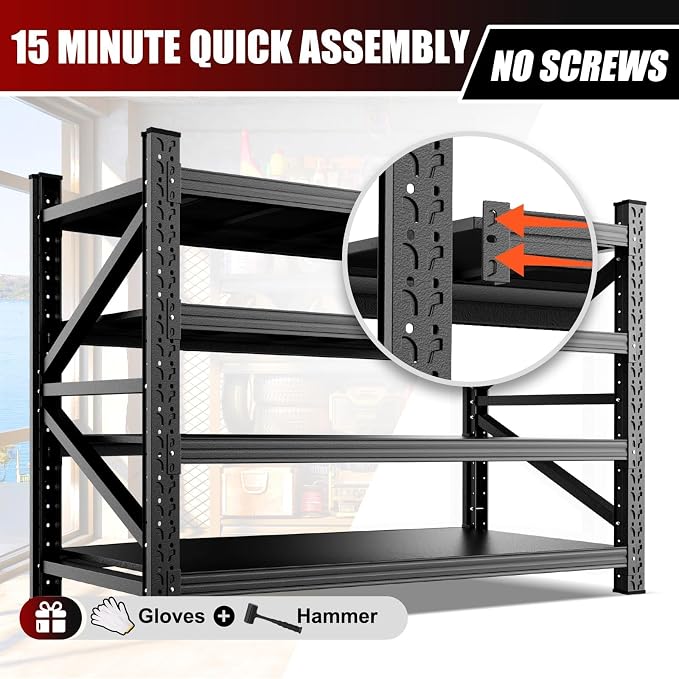 2 Pack 79" W Heavy Duty Storage Shelves, 4T Adjustable Garage Shelving Unit - Image 6
