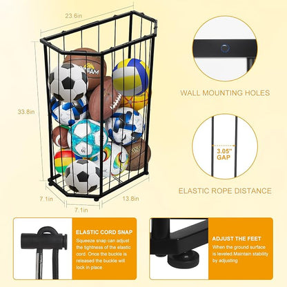 Garage Ball Storage Holder, Elastic Cord Design Can Floor-Standing & - Image 5