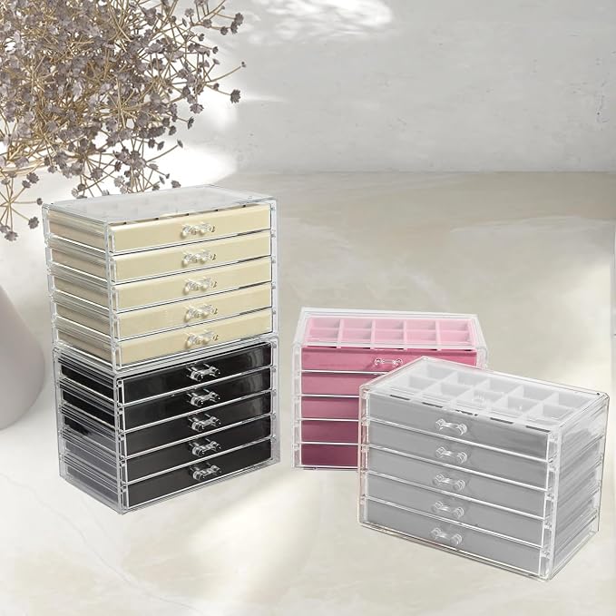 5 Drawers Clear Jewelry Box for Women and Girls, Acrylic Earring Holder - Image 7