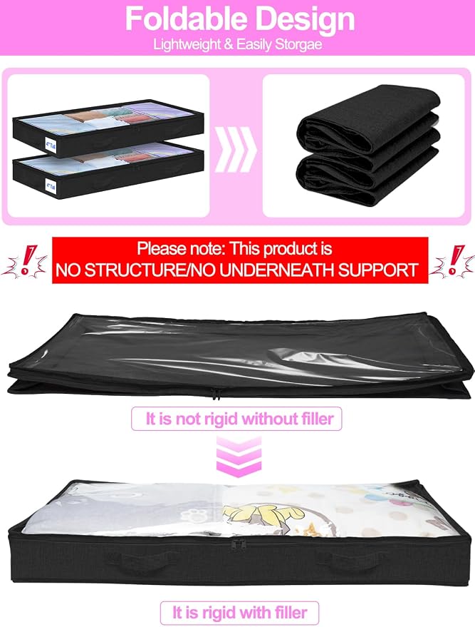 punemi Under Bed Storage Containers, Below 4 Inches Tall Low Profile Foldable - Image 4