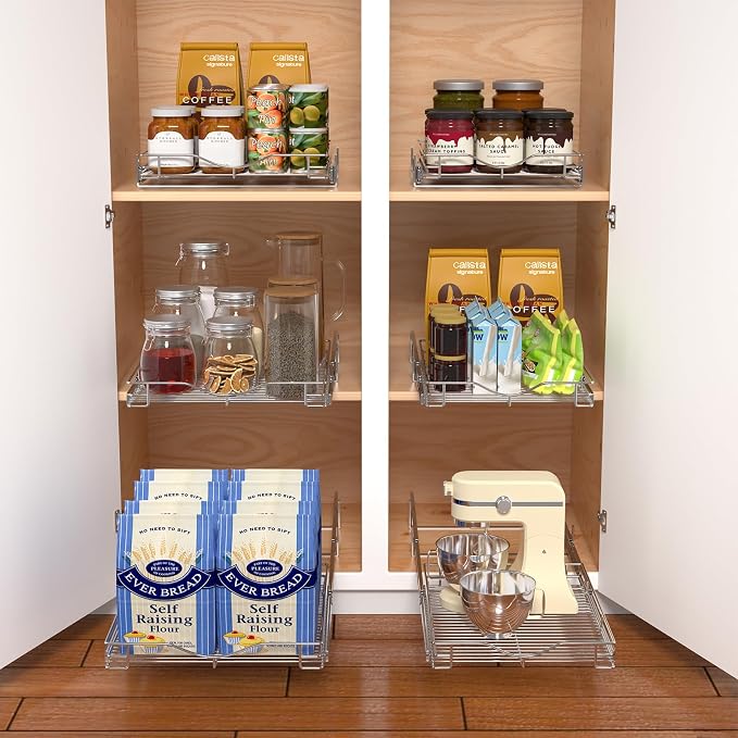 DINDON Pull Out Cabinet Organizer, Heavy-Duty Metal Sliding Drawer Shelf - Image 4