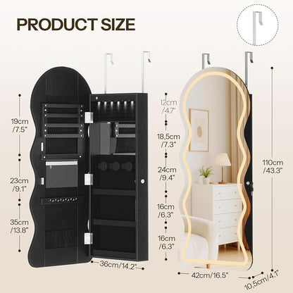 HOOBRO LED Mirror Jewelry Cabinet, Wall/Door Mounted Jewelry Organizer - Image 2