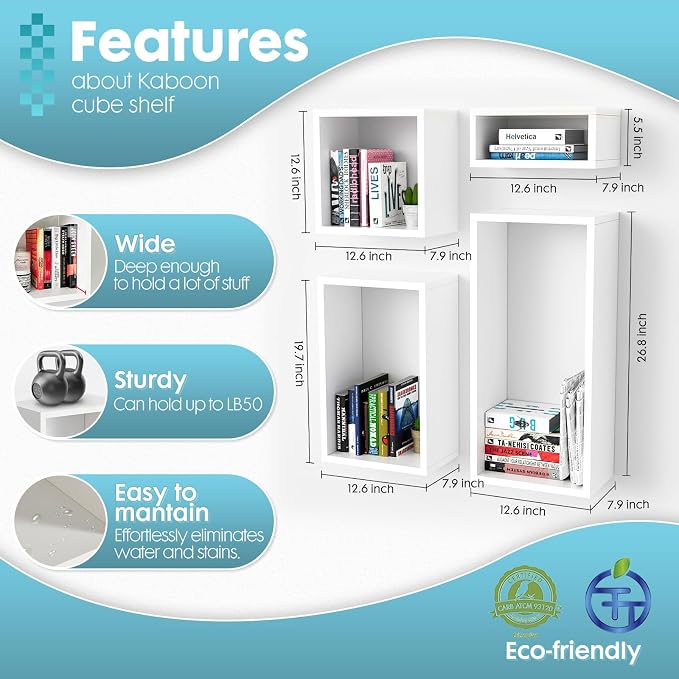 Wall Mount Shelf Set of 4, Floating Cube Shelves - Image 3