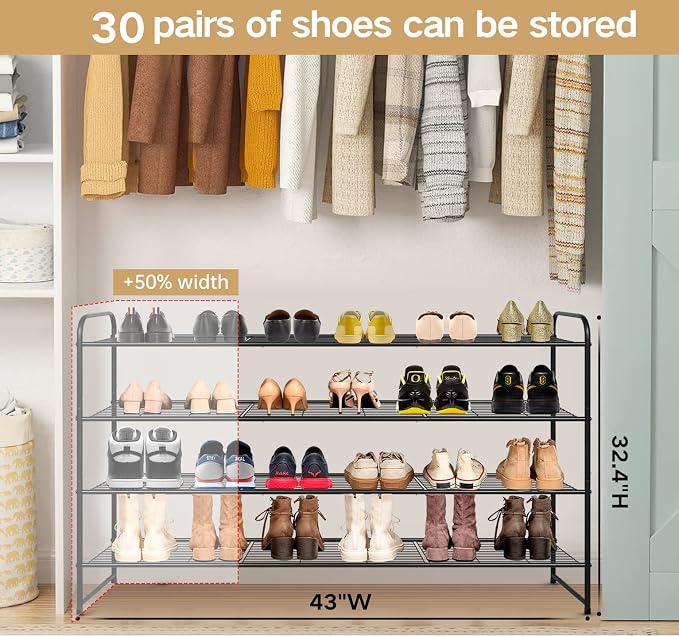 KEETDY 4-Tier Long Shoe Rack for Closet Metal Shoe Organizer for Entryway - Image 3
