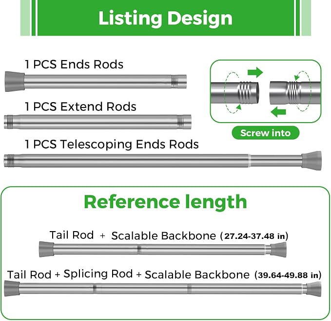 2Pack Tension Curtain Rod Silver Tension Rods 28 to 48 Inches Curtain Rods No - Image 2