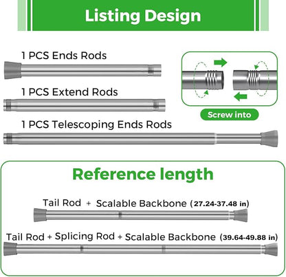 2Pack Tension Curtain Rod Silver Tension Rods 28 to 48 Inches Curtain Rods No - Image 2