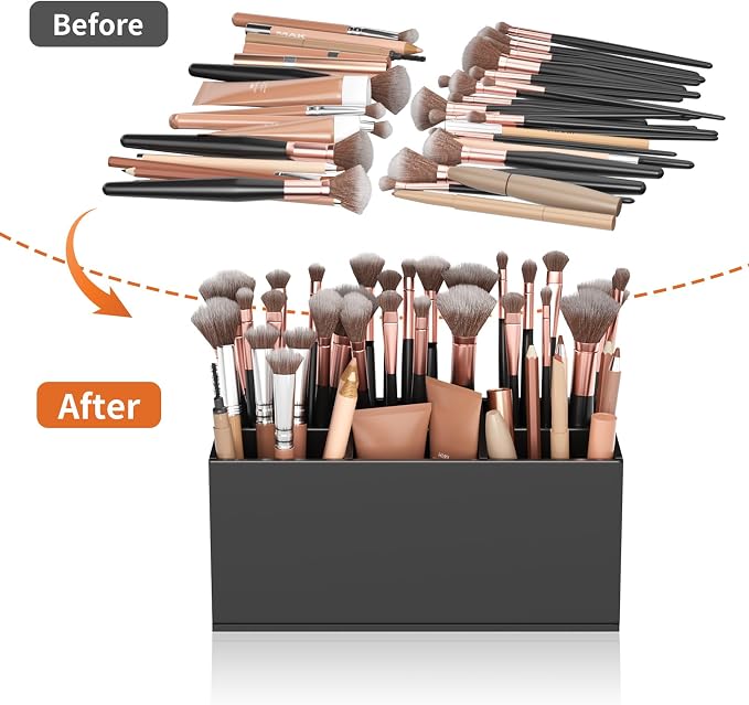 HIIMIEI Black Makeup Brush Holder Organizer Acrylic 6-Slots Cosmetic Brushes - Image 4