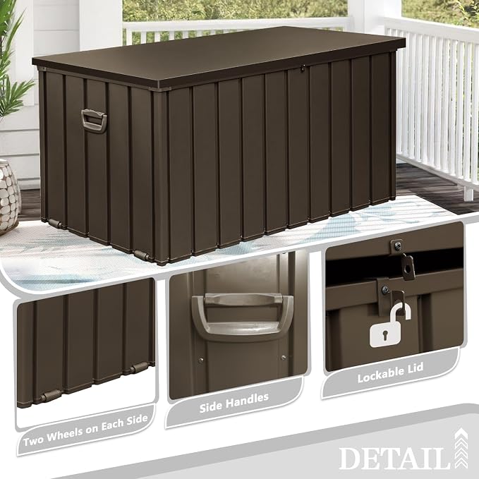 Domi 190 Gallon Metal Deck Box Waterproof, Outdoor Storage Box - Image 7