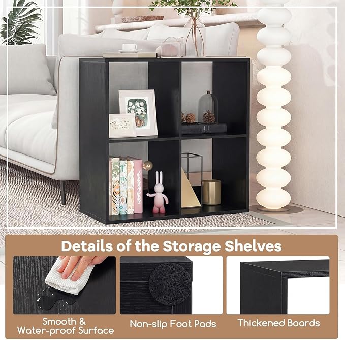 POWERSTONE 4 Cube Storage Organizer, 2 Tier Cubby Bookshelf Freestanding - Image 5