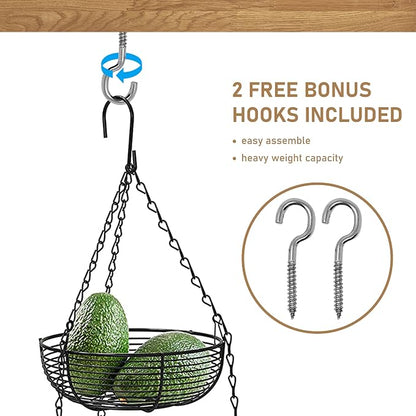 3-Tier Hanging Basket Fruit Organizer Kitchen Heavy Duty Wire Organizer - Image 2