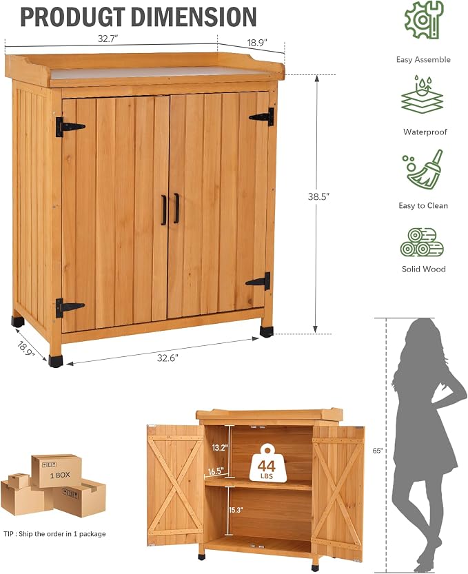 Outdoor Storage Cabinet with Metal Work Top|Waterproof Wooden Potting - Image 3