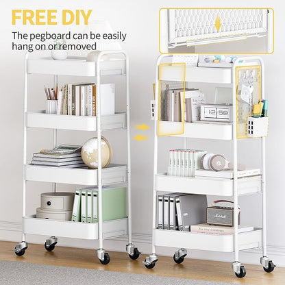 TOOLF 4 Tier Rolling Cart with Pegboard, Metal Storage Organizer Cart with - Image 6