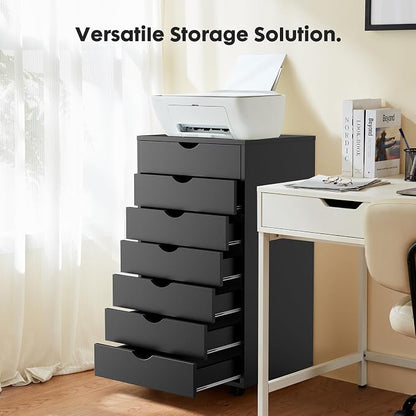 OLIXIS 7 Drawer File Cabinet on Wheels, Printer Stand | Fits Under Desks - Image 4