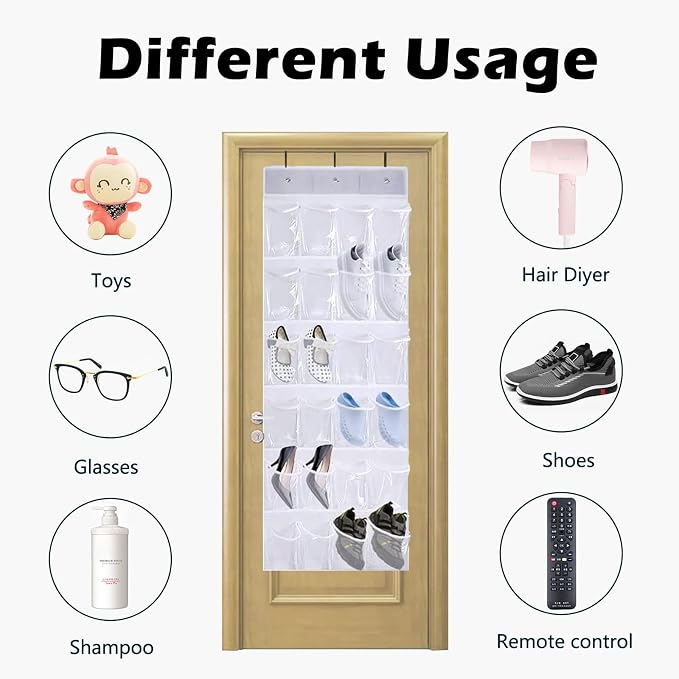 24-Pocket Over-The-Door Shoe Organiser, Folding Hanging Organiser - Image 2