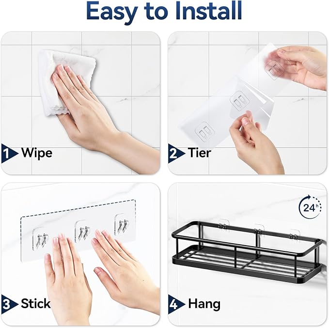YASONIC Shower Caddy Adhesive, Rustproof Shower Organizer, Large Capacity - Image 8