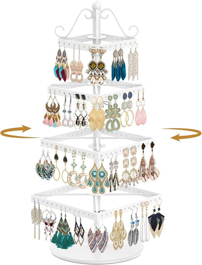 MODOWEY Rotating Earring Holder Organizer Stand, 4 Tier Adjustable Metal by MODOWEY