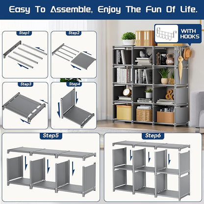 Mavivegue Book Shelf, 12 Cube Storage Organizer, DIY Bookcase, Metal Cube - Image 8