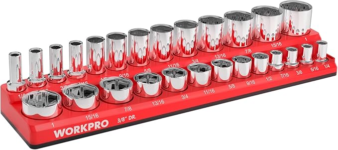 WORKPRO Magnetic Socket Organizer, 3/8-Inch SAE Socket Holder, Socket Trays by WORKPRO