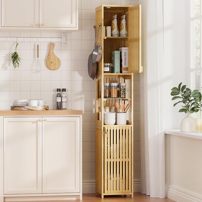 Amazer 70'' Tall Bathroom Storage Cabinet Bamboo, Slim Storage Cabinet - Image 8